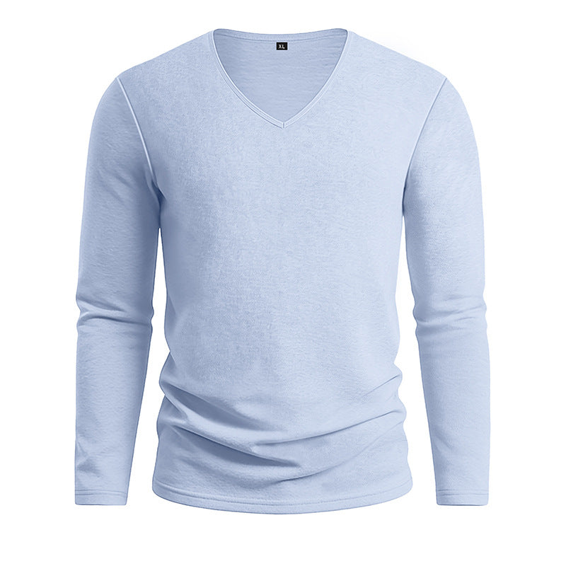 Men's Textured V-Neck Long Sleeve Top - light blue