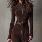 Temperament Split Long-sleeved Maxi Dresses - coffee