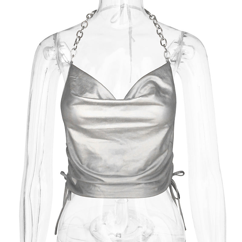 Sleeveless Halter Top Slim Fit Backless - Street Style