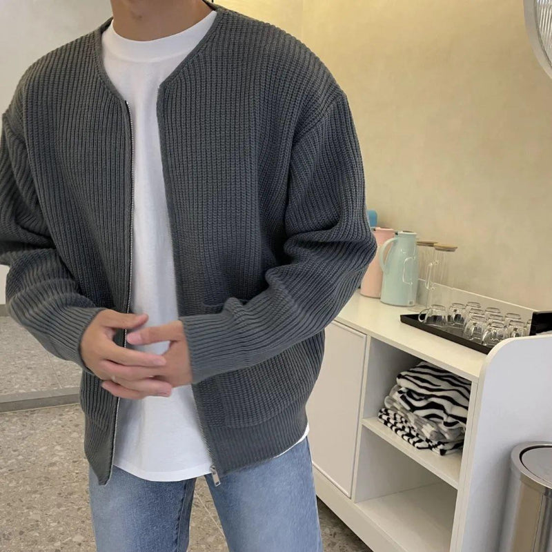 Zip Up Knitted Cardigan - grey