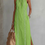 Halter Neck Sleeveless Midi Dress - green