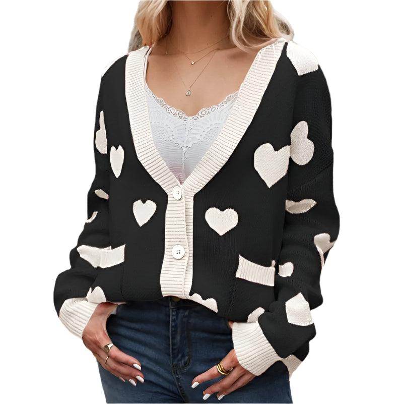 Heart button up long sleeve cardigan - runwayfashionista.com