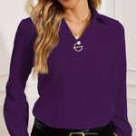 V-neck Long-sleeved Shirts - purple