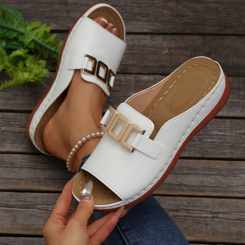 Ins Chain Peep Toe Sandals - white