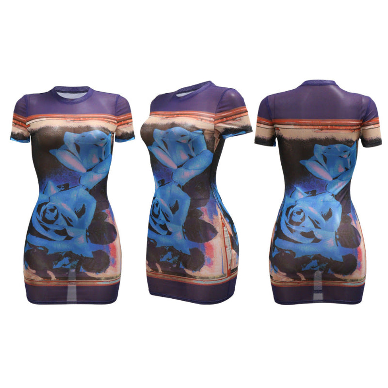 A purple, solid-color, long-sleeve mini dress with a round neck, showcasing a fresh and sweet style.