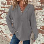 Long-sleeved Drawstring V-neck Hooded Sweater - grey