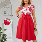 Bold Red Patchwork Midi Dress for Curves!