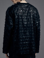 Mesh See-through Sequined Long-sleeved Top