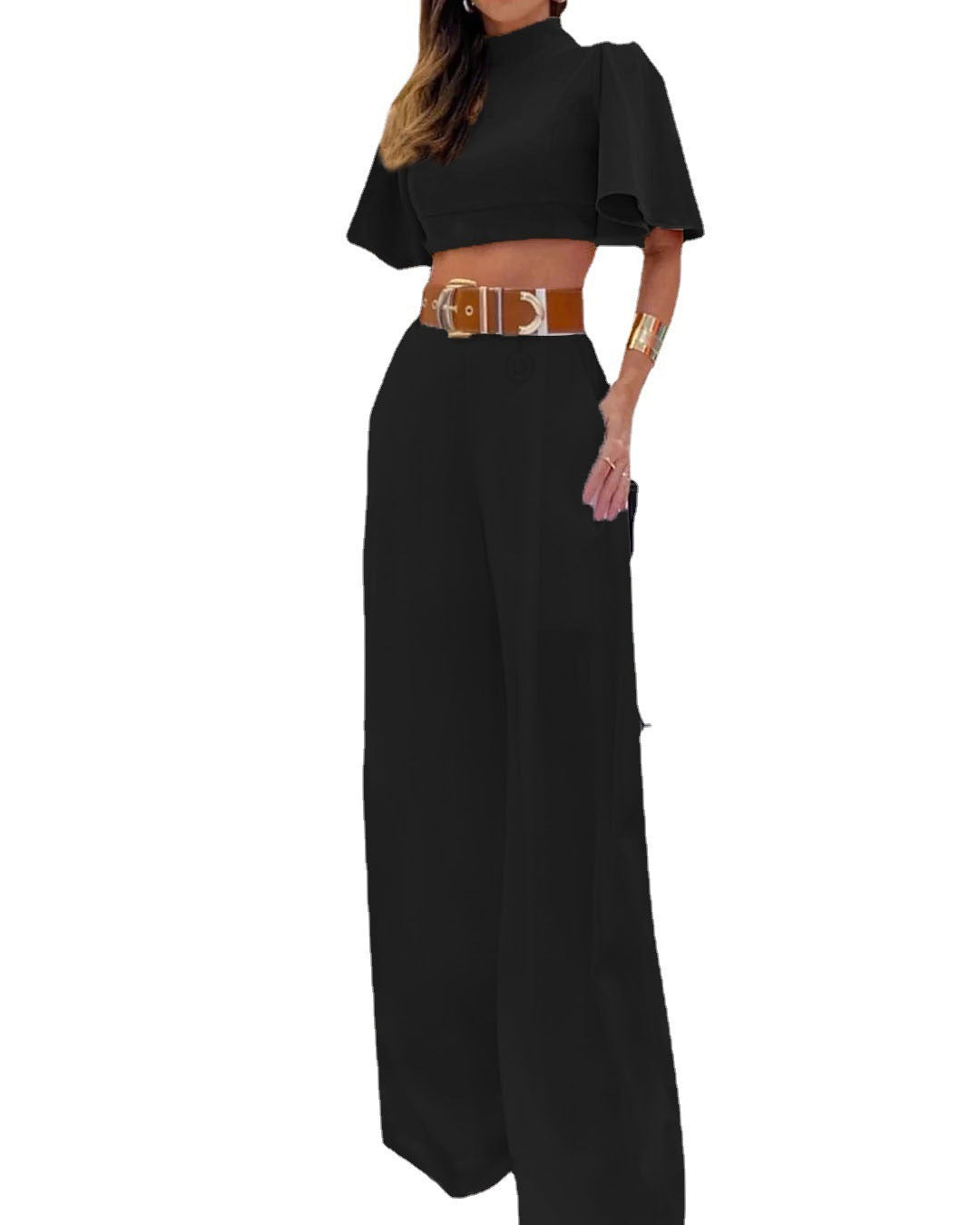 Sexy Cross Back Top Loose Wide Leg Pants Set - runwayfashionista.com