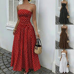 Elegant Polka-dot Off-shoulder Midi Dresses