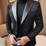 Jacquard Velvet Leather Lapel Men's Blazer