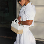 White Ruffled Linen-Blend Two-Piece Co-ord Set