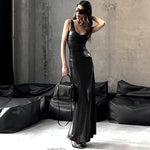 U-neck Split Vest Maxi Dress - Black
