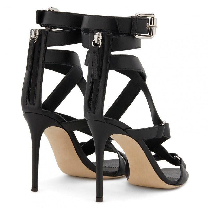 Fish Eye Cross Strap With Back Zipper Slim High Heel - runwayfashionista.com