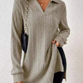 Slit johnny collar long sleeve sweater - runwayfashionista.com