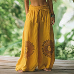 Elegant Style Printed Wide-Leg Pants: The Streetwear Statement - yellow