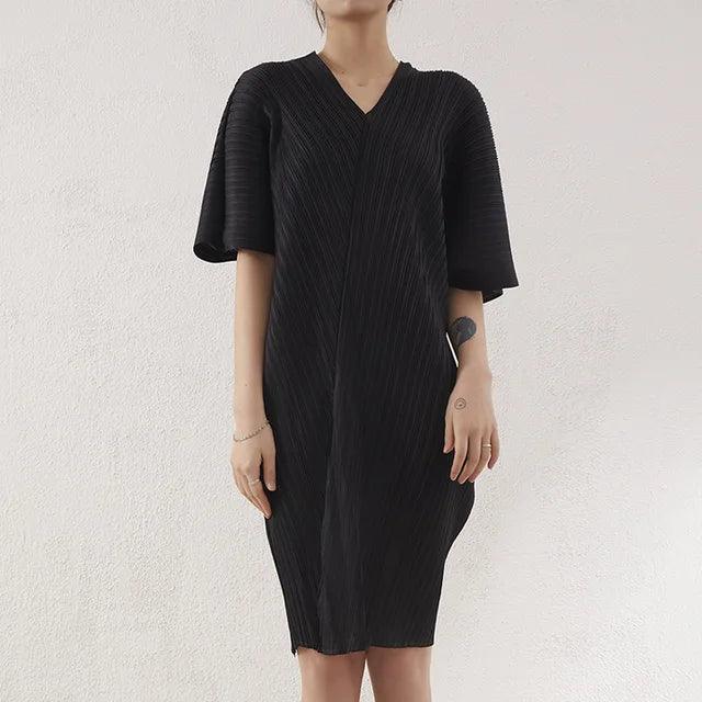 Bat-Sleeved V-Neck Chiffon Dresses
