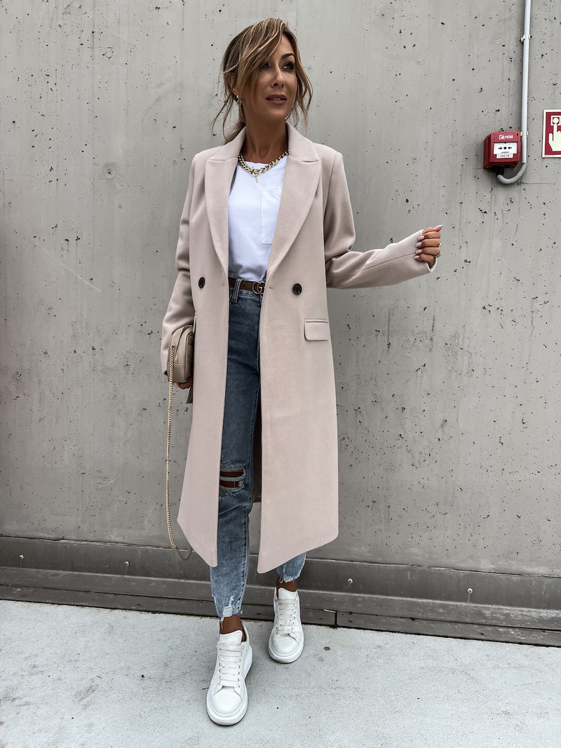 Medium Length Button Down Woollen Coat - runwayfashionista.com