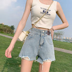 Versatile Casual High-Waisted Double-Button Denim Shorts