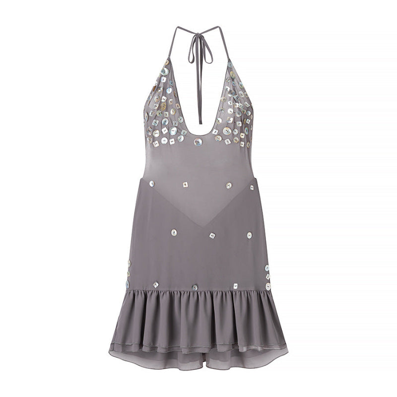 Halter Backless Shell Strap Dress