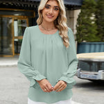 Round Neck Flounce Sleeve Top -runwayfashionista.com