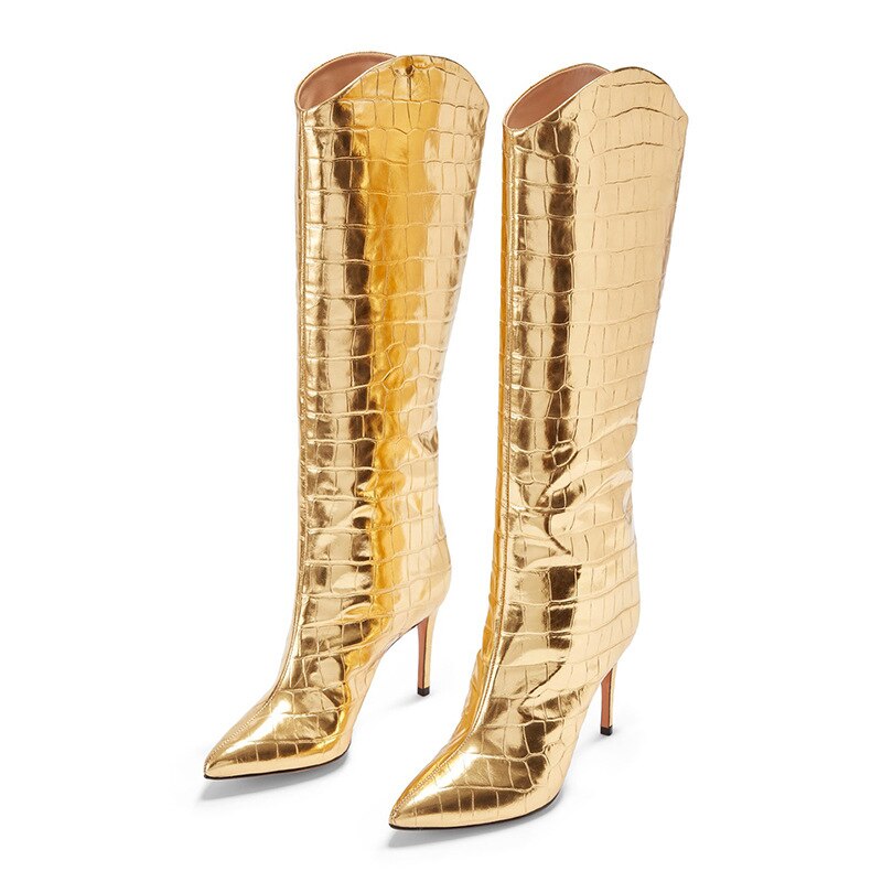 Slip on Gold Knee High Boots