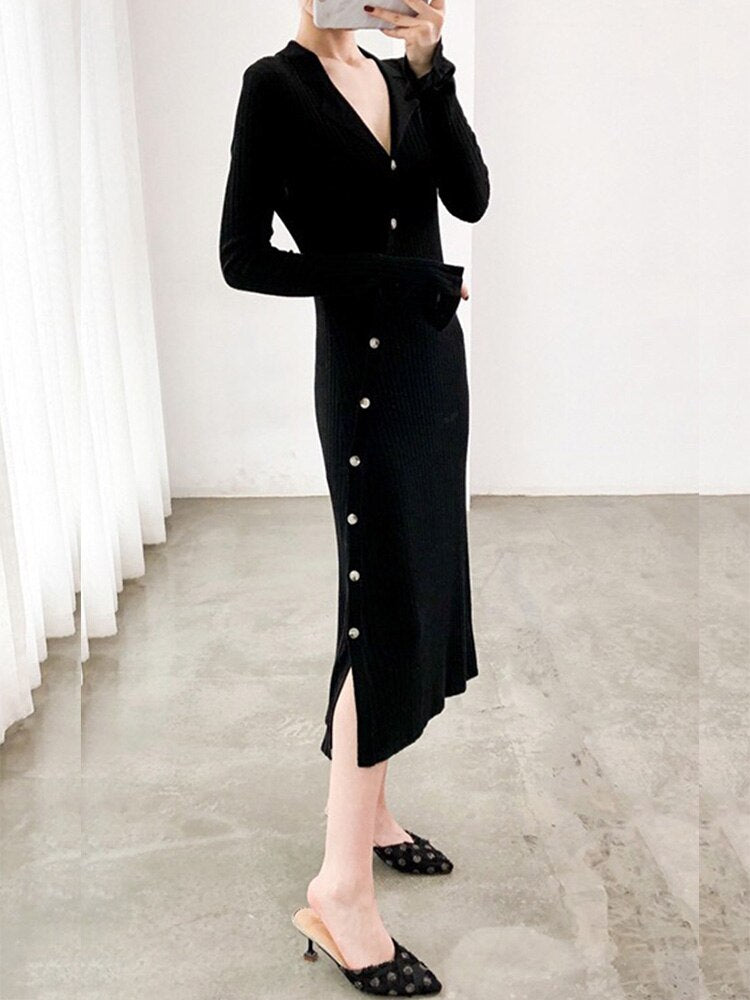 Waist-skimming Sweater Midi Dress - runwayfashionista.com