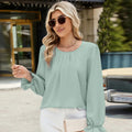 Round Neck Flounce Sleeve Top -runwayfashionista.com
