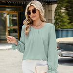 Round Neck Flounce Sleeve Top -runwayfashionista.com