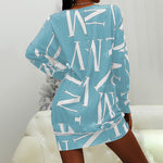 Long Sleeve Round Neck Mini Dress - blue
