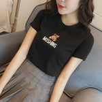 Cute Round Neck Print Tee - Straight Cut - black