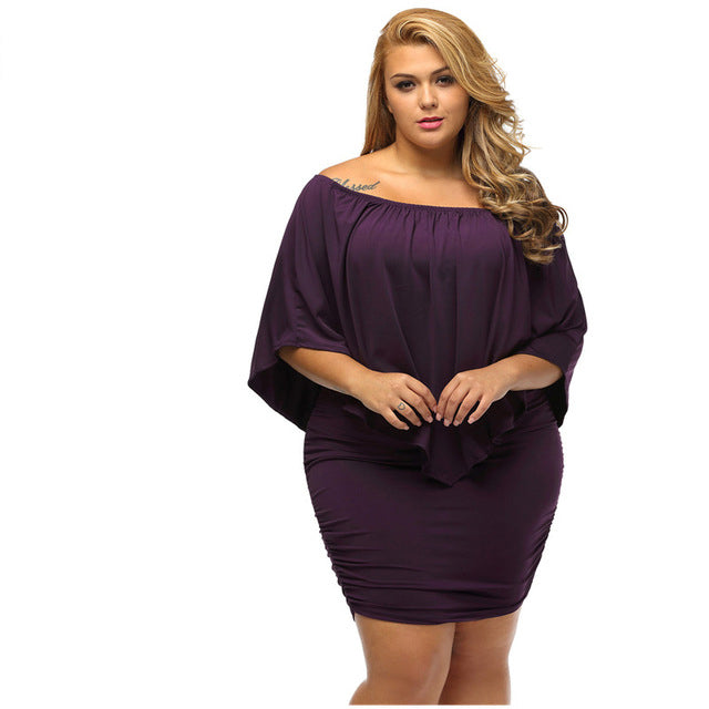 Unforgettable Allure: The Sleek Plus-Size Mini Dress - Puple