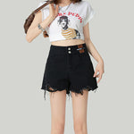 Ins Style Frayed Hem Denim Shorts