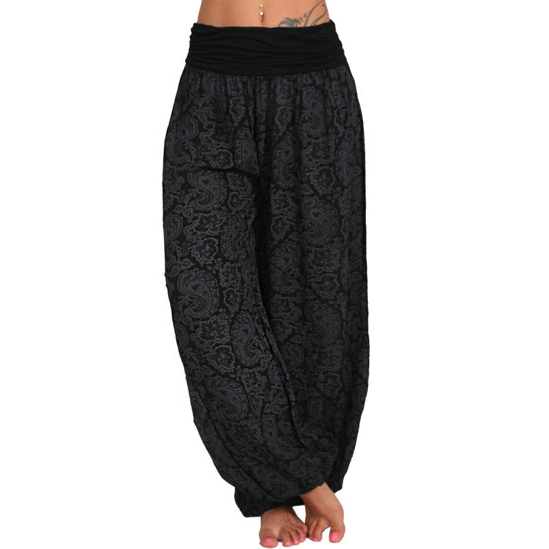 High-Waist Digital Print Wide Harem Pants