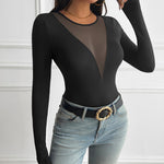 Spliced Sheer Long Sleeve Top