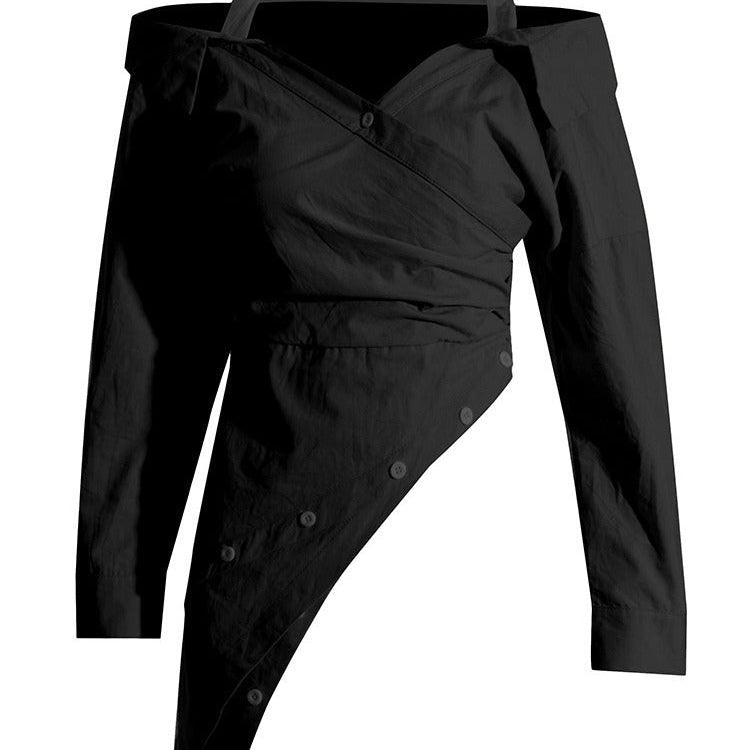 Irregular Lapel and Waist Cinching Top
