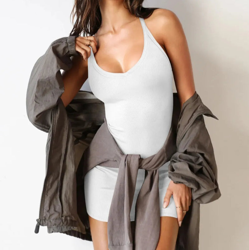 Scoop Neck Wide Strap Mini Dress - runwayfashionista.com
