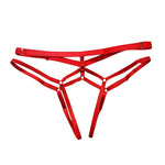 Red or black plus size lace-up thong made of woven polyester, offering no trace, hip lift, and breathability, available in sizes S-3XL.