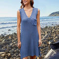 Pocketed Slit V-Neck Sleeveless Dress -runwayfashionista.com
