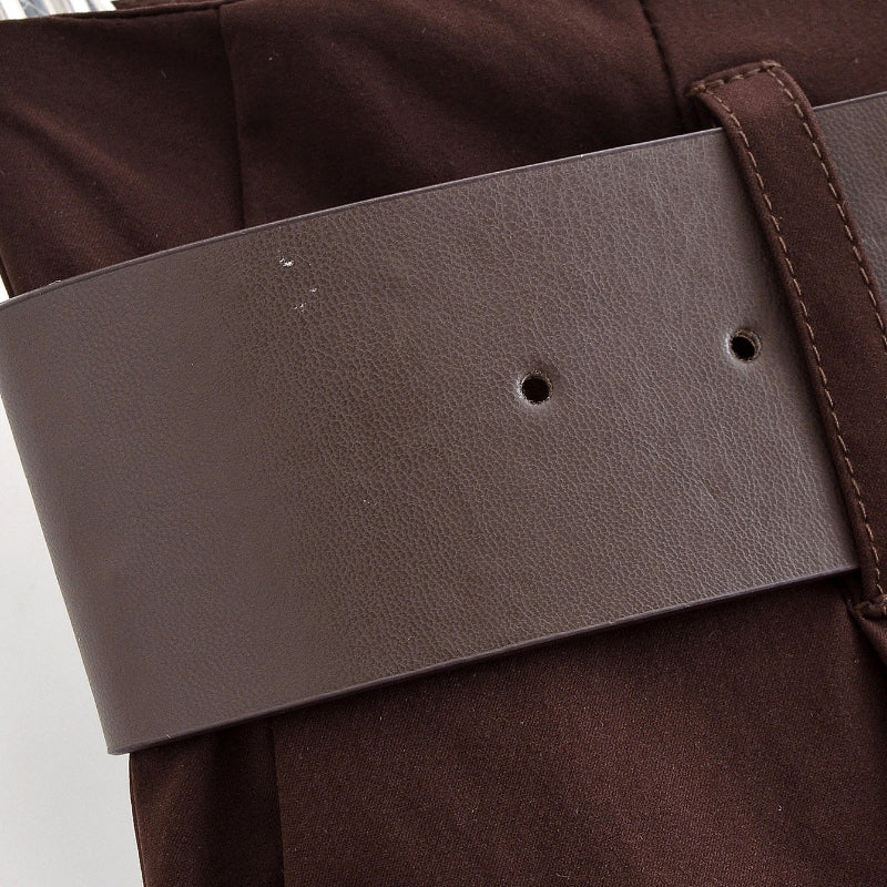 Chocolate Brown High-Waisted Wide-Leg Trousers With Belt
