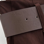 Chocolate Brown High-Waisted Wide-Leg Trousers With Belt