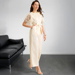 Chic Apricot High-Waist Satin Jumpsuit