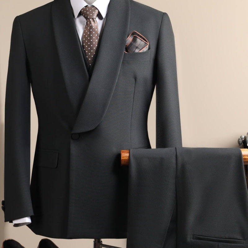 Men's Shawl Lapel Single-Button Structured Blazer & Flat-Front Cuffed Trousers Formal Two-Piece Suit Set