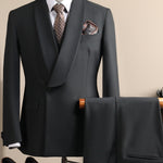 Men's Shawl Lapel Single-Button Structured Blazer & Flat-Front Cuffed Trousers Formal Two-Piece Suit Set