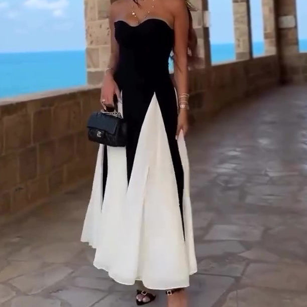 Black And White Contrast Tube Top Dress
