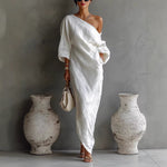 Irregular Off-shoulder Midi Dress - white