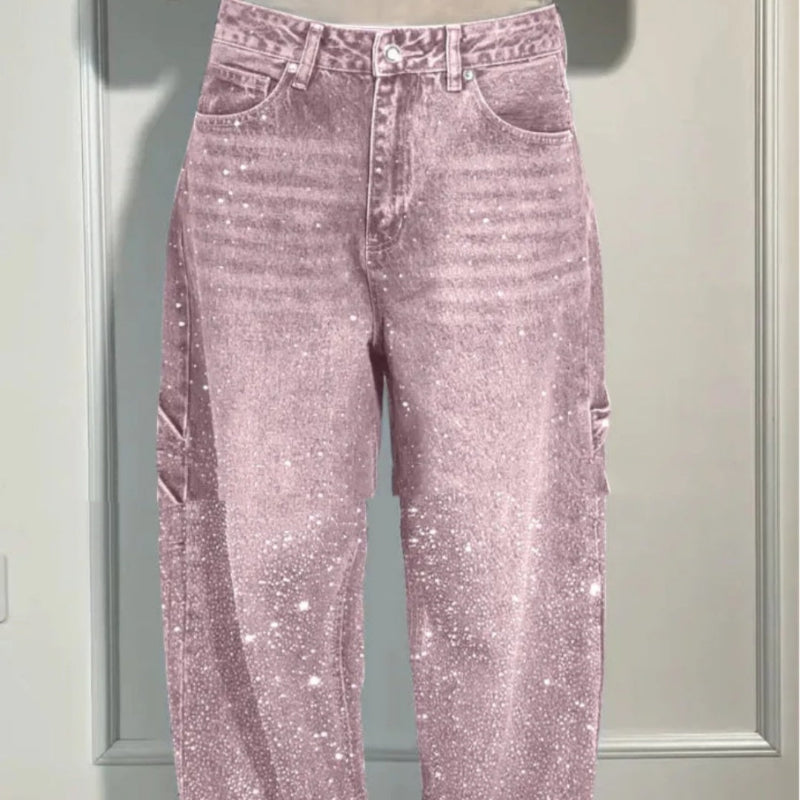 Shiny Straight Jeans With Pockets