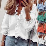 Elegant Long Sleeved Ruffled Lantern Blouse