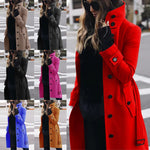 Single Breasted Stand Collar Woolen Coat - red