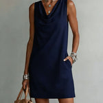 Draped Neck Sleeveless Vacation Mini Dress - green